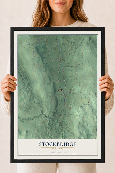 Stockbridge, New York map print, 18" x 24" W/ Black Ayous Wood Frame mockup