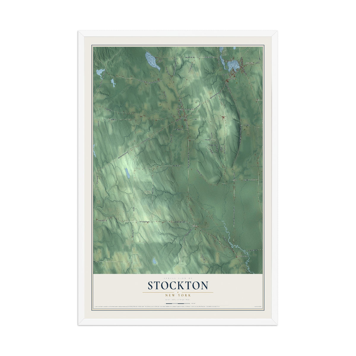 Stockton, New York map print, 12" x 18" W/ White Ayous Wood Frame mockup