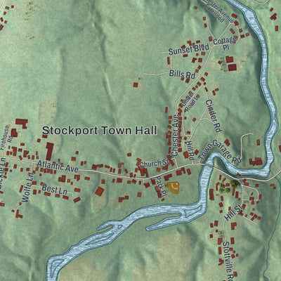 Close-up of the map of Stottville, New York print showing street and building detail