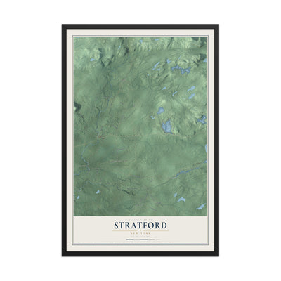 Stratford, New York map print, 12" x 18" W/ Black Ayous Wood Frame mockup