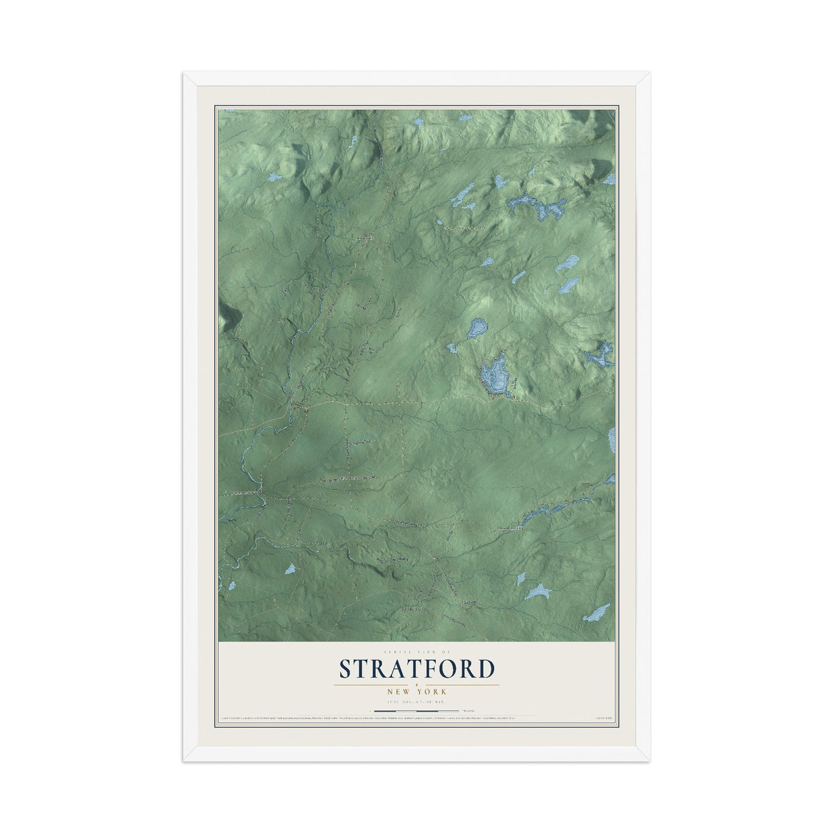 Stratford, New York map print, 12" x 18" W/ White Ayous Wood Frame mockup