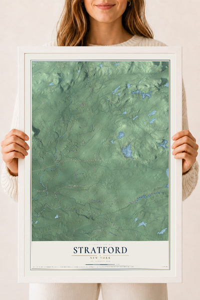 Stratford, New York map print, 18" x 24" W/ White Ayous Wood Frame mockup