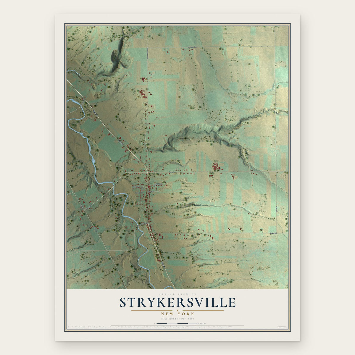Strykersville, New York map print, the full design