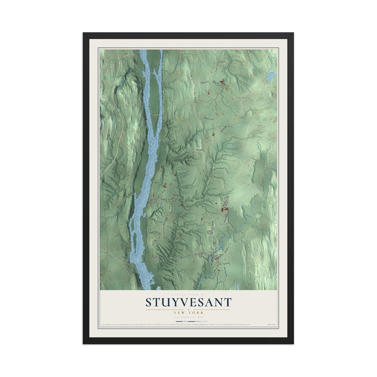 Stuyvesant, New York map print, 12" x 18" W/ Black Ayous Wood Frame mockup