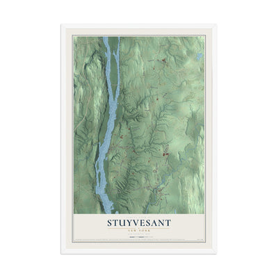 Stuyvesant, New York map print, 12" x 18" W/ White Ayous Wood Frame mockup