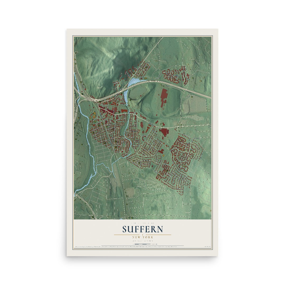 Map of Suffern, New York, 12 x 18 inch unframed archival matte print