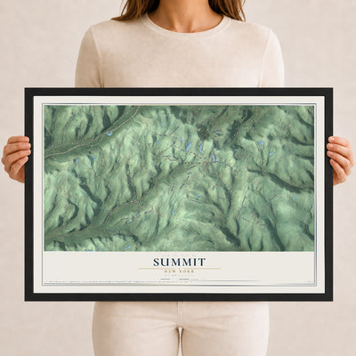 Summit, New York map print, 12" x 18" W/ Black Ayous Wood Frame mockup