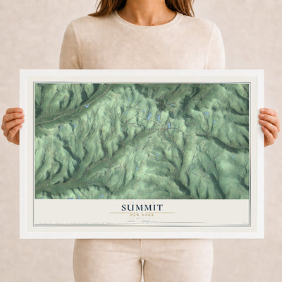 Summit, New York map print, 12" x 18" W/ White Ayous Wood Frame mockup