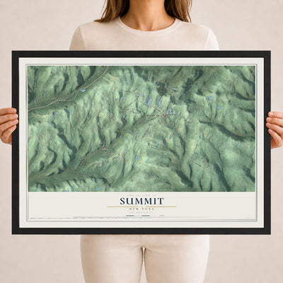 Summit, New York map print, 18" x 24" W/ Black Ayous Wood Frame mockup