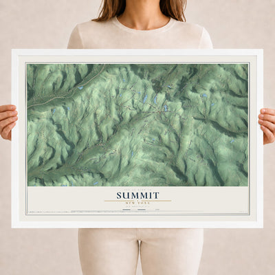 Summit, New York map print, 18" x 24" W/ White Ayous Wood Frame mockup