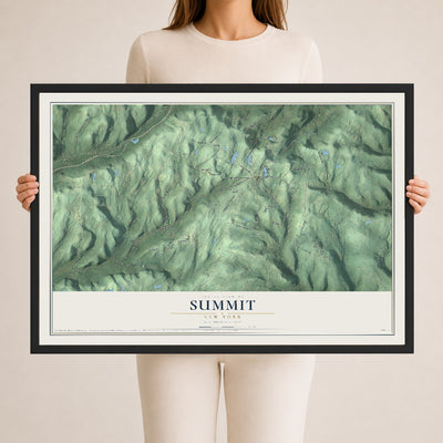 Summit, New York map print, 24" x 36" W/ Black Ayous Wood Frame mockup