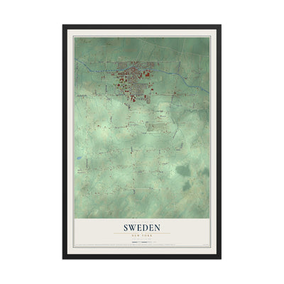 Sweden, New York map print, 12" x 18" W/ Black Ayous Wood Frame mockup