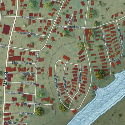 Close-up of the map of Sylvan Beach, New York print showing street and building detail