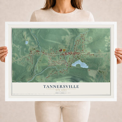 Tannersville, New York map print, 18" x 24" W/ White Ayous Wood Frame mockup