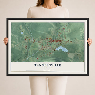 Tannersville, New York map print, 24" x 36" W/ Black Ayous Wood Frame mockup
