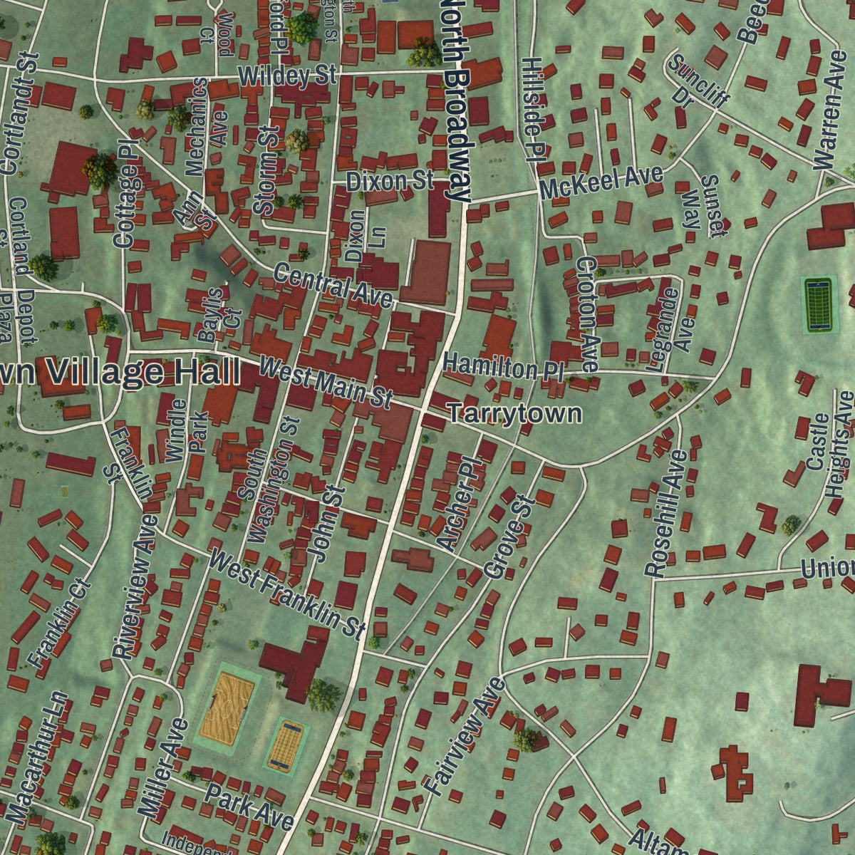 Close-up 1 of the Tarrytown, New York map artwork