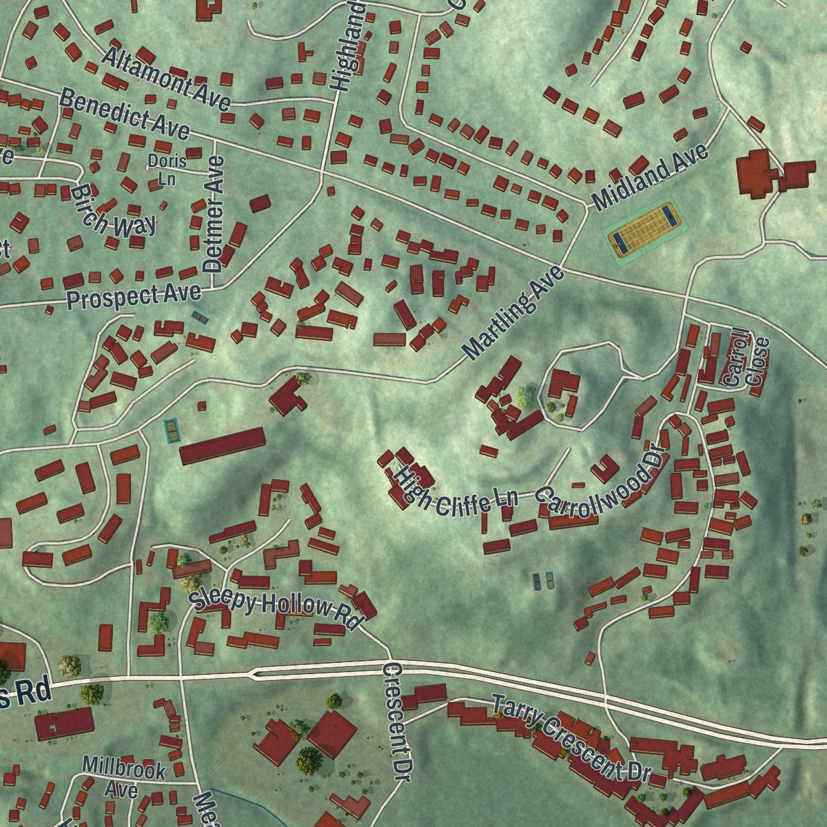 Close-up 2 of the Tarrytown, New York map artwork