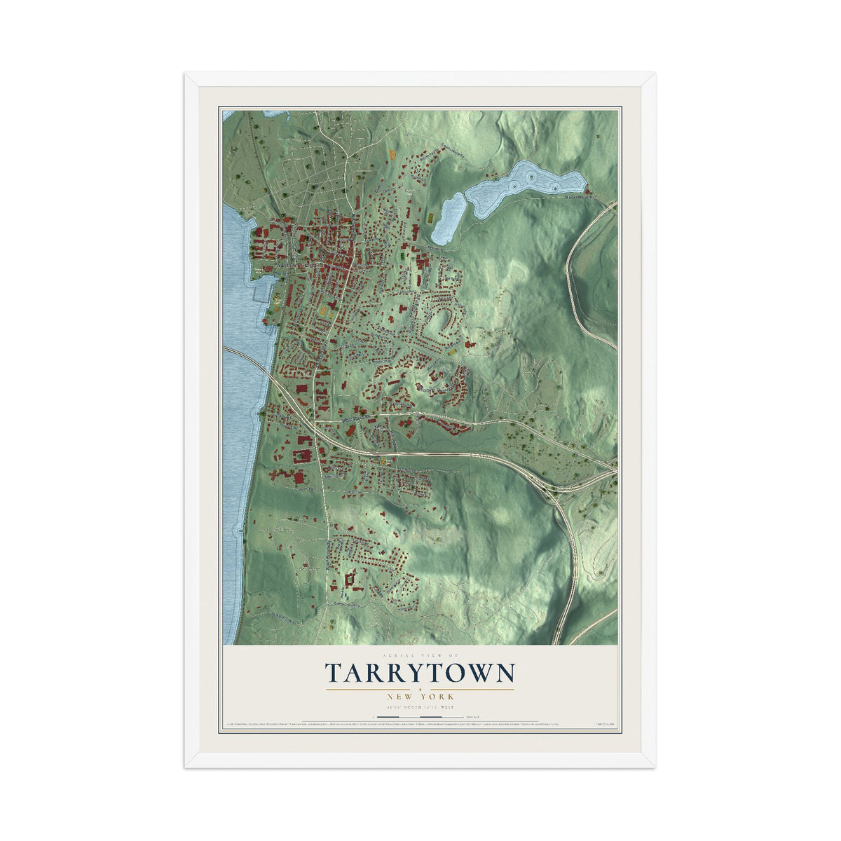Tarrytown, New York map print, 12" x 18" W/ White Ayous Wood Frame mockup