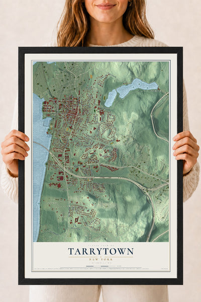 Tarrytown, New York map print, 18" x 24" W/ Black Ayous Wood Frame mockup