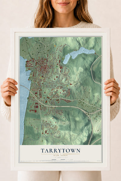 Tarrytown, New York map print, 18" x 24" W/ White Ayous Wood Frame mockup