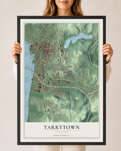 Tarrytown, New York map print, 24" x 36" W/ Black Ayous Wood Frame mockup