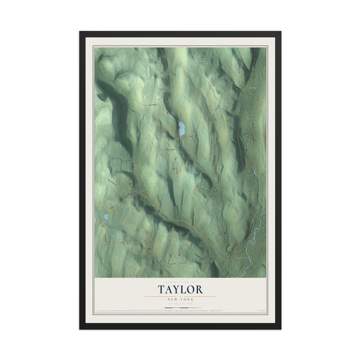 Taylor, New York map print, 12" x 18" W/ Black Ayous Wood Frame mockup