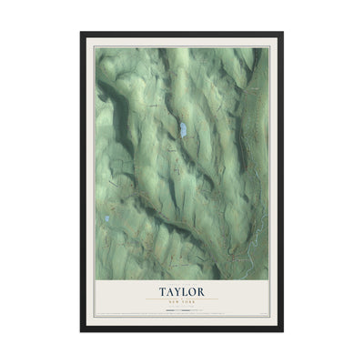 Taylor, New York map print, 12" x 18" W/ Black Ayous Wood Frame mockup