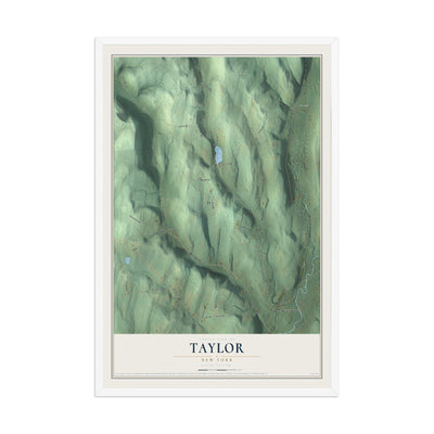 Taylor, New York map print, 12" x 18" W/ White Ayous Wood Frame mockup