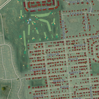Close-up of the map of Terryville, New York print showing street and building detail