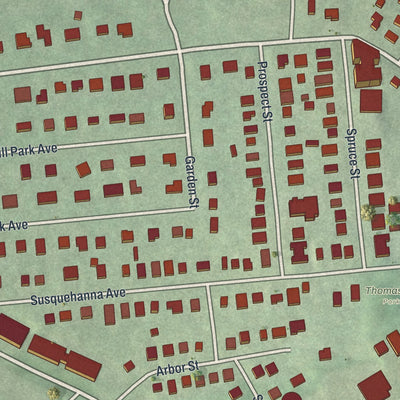 Close-up of the map of Thomaston, New York print showing street and building detail