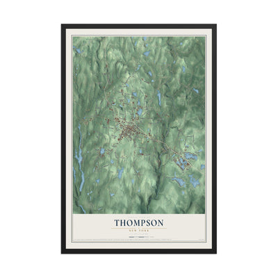 Thompson, New York map print, 12" x 18" W/ Black Ayous Wood Frame mockup