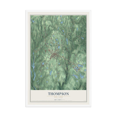 Thompson, New York map print, 12" x 18" W/ White Ayous Wood Frame mockup