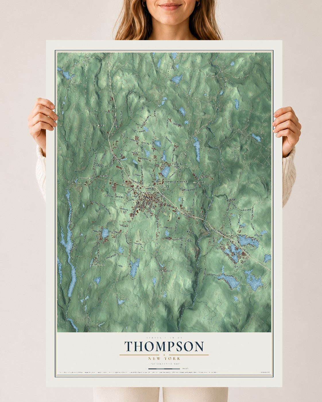 Thompson, New York map print, 24" x 36" Archival Matte Print mockup