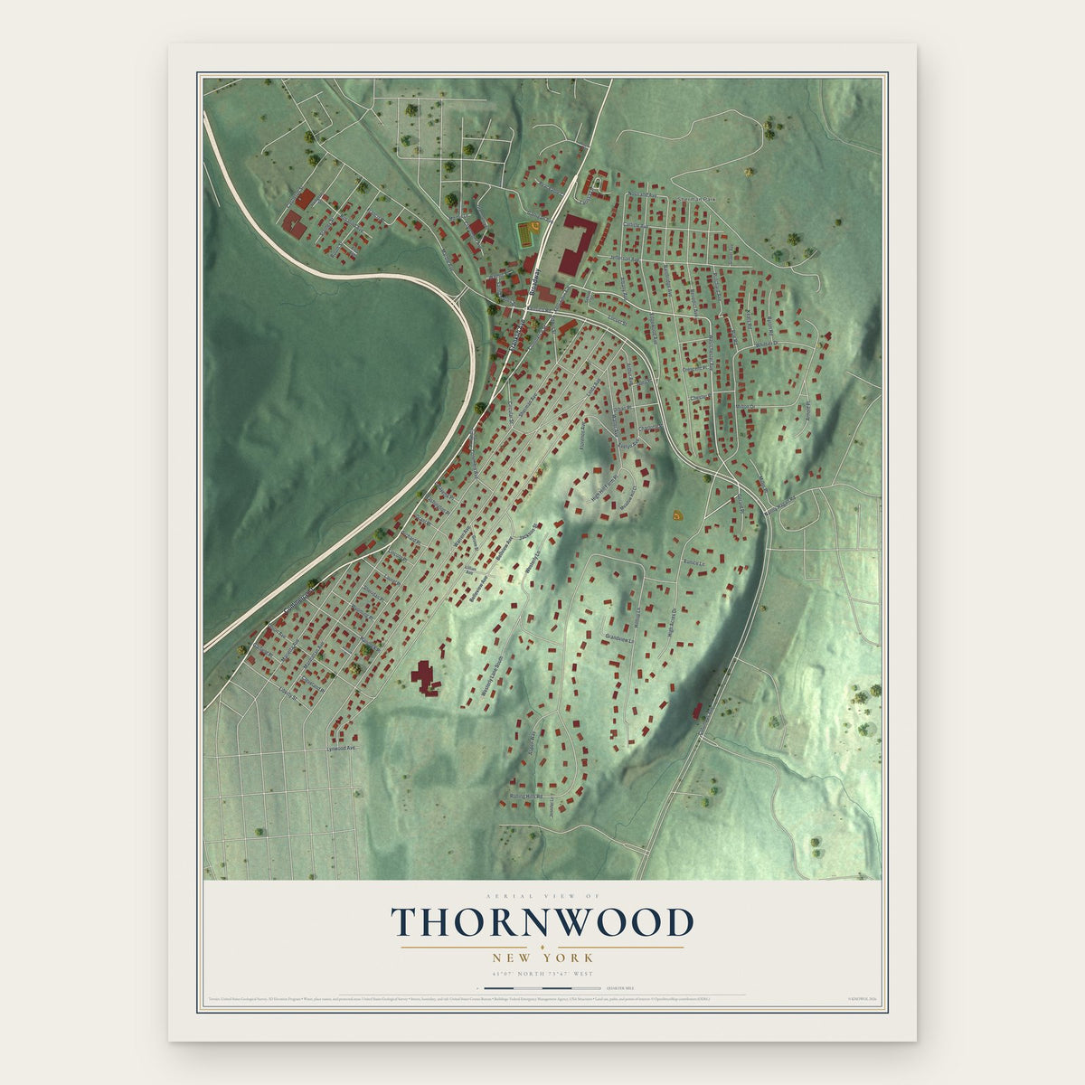 Thornwood, New York map print, the full design