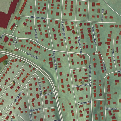 Close-up of the map of Thornwood, New York print showing street and building detail