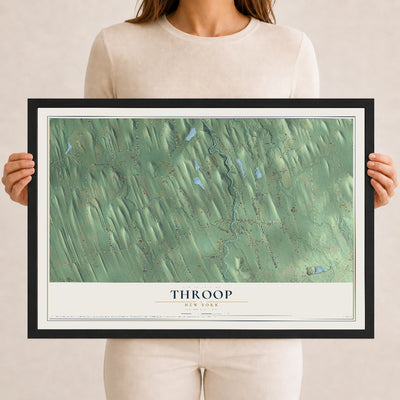 Throop, New York map print, 12" x 18" W/ Black Ayous Wood Frame mockup