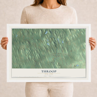 Throop, New York map print, 12" x 18" W/ White Ayous Wood Frame mockup
