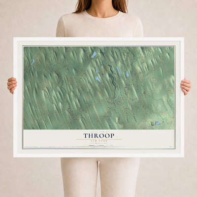 Throop, New York map print, 24" x 36" W/ White Ayous Wood Frame mockup