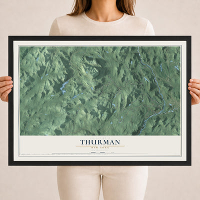Thurman, New York map print, 18" x 24" W/ Black Ayous Wood Frame mockup