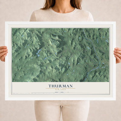 Thurman, New York map print, 18" x 24" W/ White Ayous Wood Frame mockup