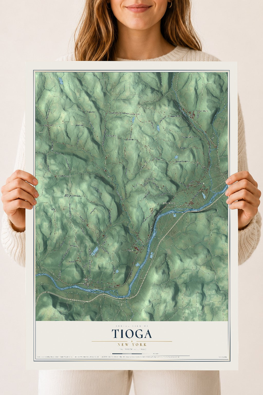 Tioga, New York map print, 18" x 24" Archival Matte Print mockup