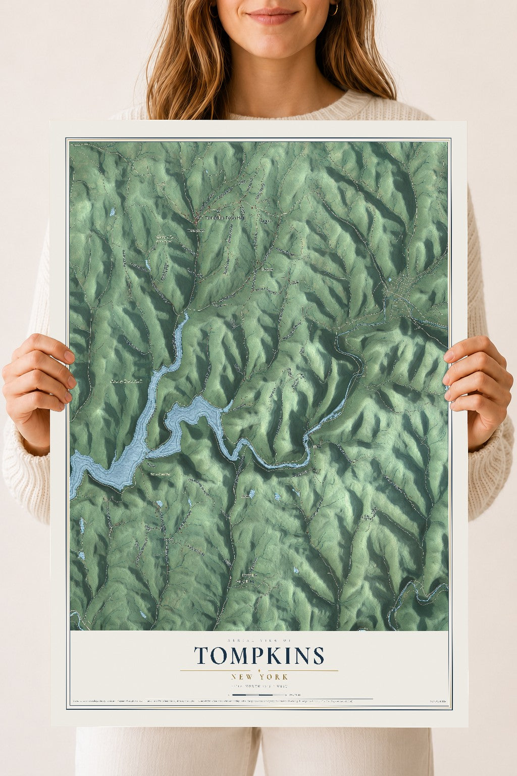 Tompkins, New York map print, 18" x 24" Archival Matte Print mockup