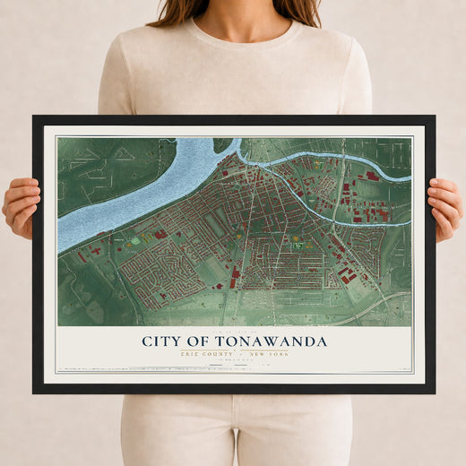 Map of the City of Tonawanda, Erie County, New York, 12 x 18 inch print in a black wood frame