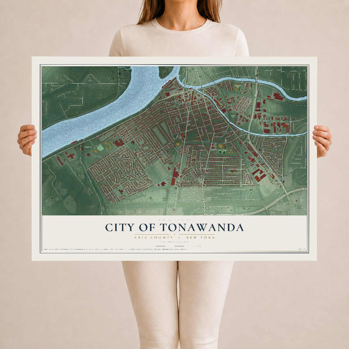 Tonawanda, New York map print, 24" x 36" Archival Matte Print mockup