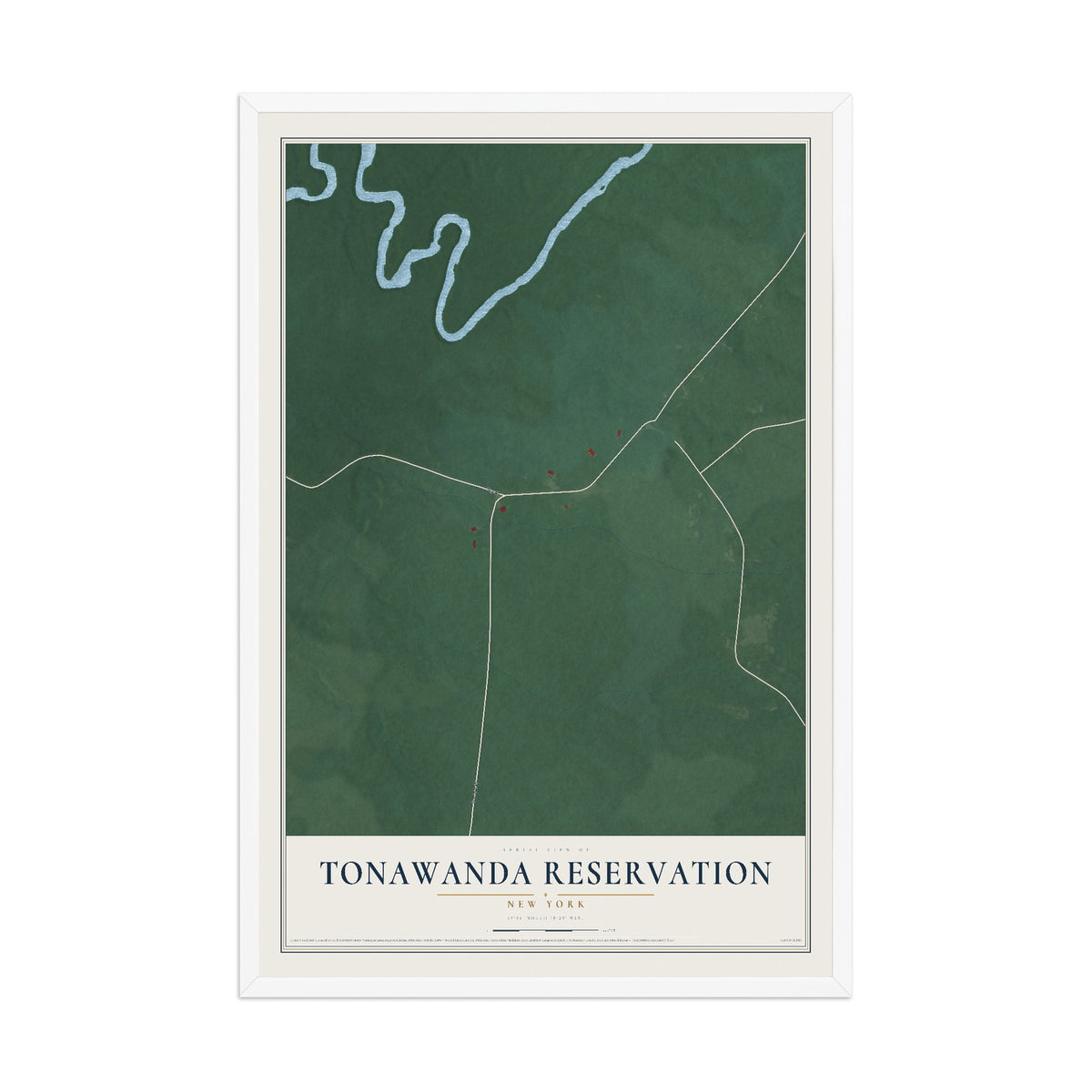 Tonawanda Reservation, New York map print, 12" x 18" W/ White Ayous Wood Frame mockup