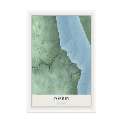 Torrey, New York map print, 12" x 18" W/ White Ayous Wood Frame mockup