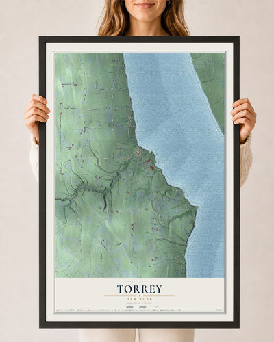 Torrey, New York map print, 24" x 36" W/ Black Ayous Wood Frame mockup