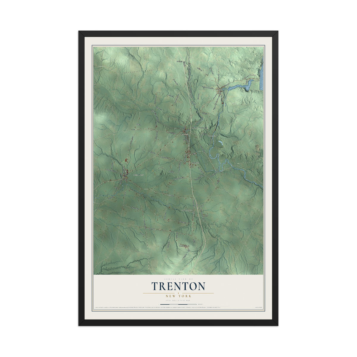 Trenton, New York map print, 12" x 18" W/ Black Ayous Wood Frame mockup
