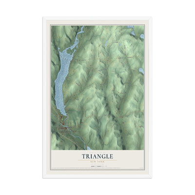 Triangle, New York map print, 12" x 18" W/ White Ayous Wood Frame mockup