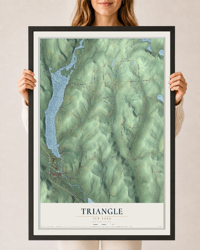 Triangle, New York map print, 24" x 36" W/ Black Ayous Wood Frame mockup